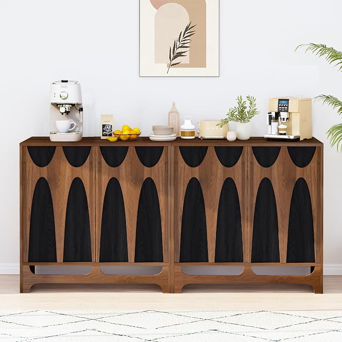Bifins Sideboard Buffet Cabinet with Storage Set of 2, 63” Mid Century Modern Storage Cabinet with Adjustable Shelf and 4 Doors for Dining Room, Living Room,Entry