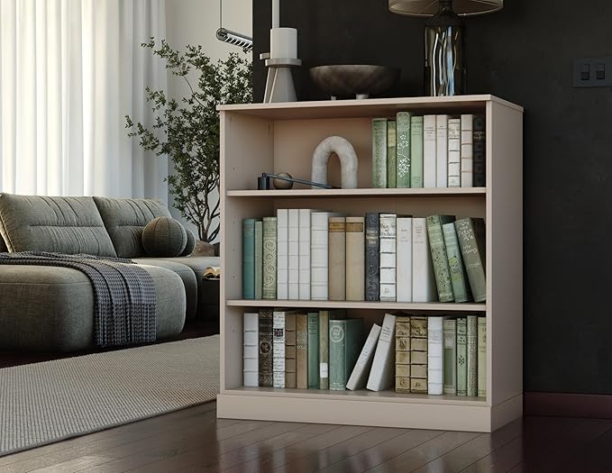 Palace Imports Solid Wood Bookcase - 3 Tier Floor Standing Bookshelf - 36" Short Storage Shelf, 32” Wide - Beige, Display Furniture for Living Space, Renewable 100% Eco-Friendly Wood, Made in Brazil