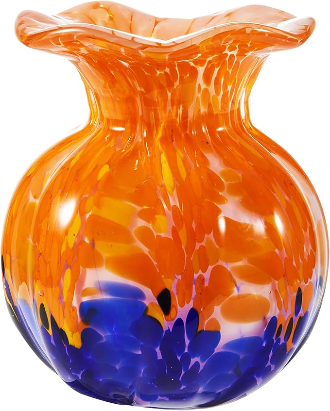 Luxury Lane Hand Blown Confetti Art Glass Bubble Bud Flower Vase for Home Decor 6 inch Tall Centerpiece Table Decoration