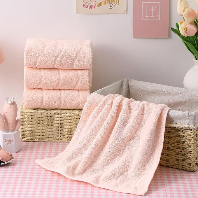 VitalCozy 4pcs Wavy Striped Jacquard Towels 14x29 Inch Hand Towels Set 100% Cotton Soft Absorbent Decorative for Bathroom Kitchen
