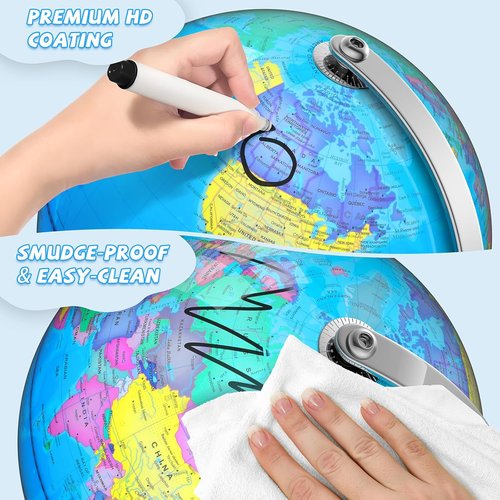 Regine Switzerland Illuminated World Globe - 8" Interactive Globe Lamp for Kids with Stable Metal Base