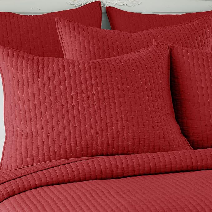 Levtex Home Cross Stitch Reversible Full Bedspread Set (100x104in) with 2 Pillow Shams (26x20in) - Stitch Texture - Chile Red - Cotton Full Size Bedspread Set - Lightweight, Soft, Pre-Washed