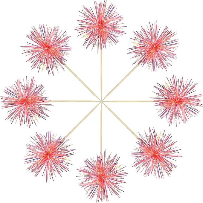 Gyufise 30Pcs Foil Firework Cupcake Toppers Sparkle Tinsel Cake Toppers Tinsel Drink Cake Decoration Cocktail Picks for Birthday Wedding Graduation Party Supplies Laser Orange