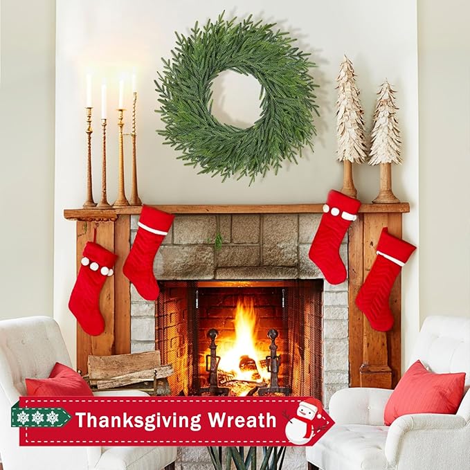 26 Inch Christmas Wreaths for Front Door Real Touch Large Xmas Winter Pine Cedar Wreaths for Windows Outdoor Indoor Christmas Holiday Home Yard Farmhouse Wall Front Door Porch Hanging Decor Clearance