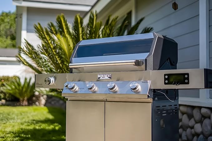 Monument Grills 4+1 Liquid Propane Gas Smart BBQ Grill, 4 Burners & 1 Side Burner, Denali 405 Stainless Steel with Smart technology, Knob Controls, Outdoor Use