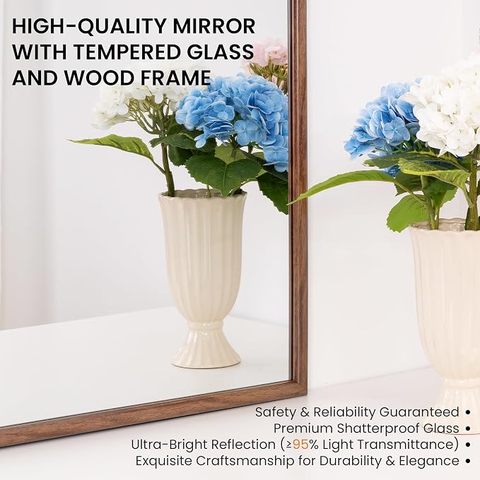 30"x40" Arch Wall Mirror Bathroom Mirror for Wall Mounted, Tempered Glass, Wood Grain Finish Frame Wall Mirror Decorative for Bedroom Living Room Entryway