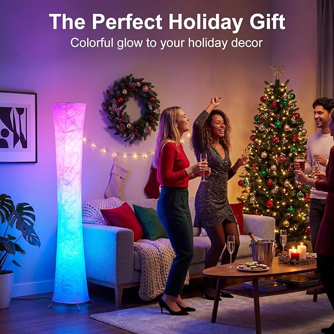 61'' Round Floor Lamp, RGB LED Corner Floor Lamp with Music Sync, 16W+ Colors & 3 Color Temperatures, APP & Remote Control, Modern Standing Lamp for Living Room Bedroom