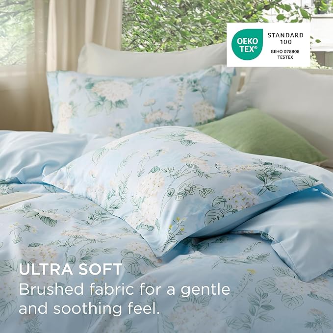 Bedsure Duvet Cover King Size - Reversible Cute Floral Duvet Cover Set with Zipper Closure, 3 Pieces Aqua Blue Bedding Set with 8 Corner Ties and 2 Pillow Shams 20"x36"