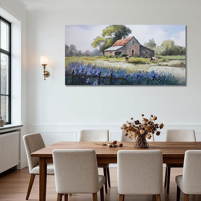 Ardemy Farmhouse Barn Canvas Wall Art for Living Room Large Farm Cow Pictures Paintings Wall Decor Vintage Artwork Bedroom Dining Room Home Office,48"x24"