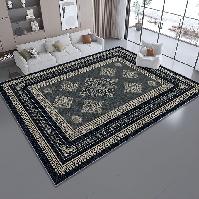 Area Rugs for Living Room, 3x4 Washable Rug Grey Soft Low Pile Non-Slip Carpet Stain Resistant Carpets for Bedroom Dining Room Farmhouse Nursery, Classical Patterned Geometric