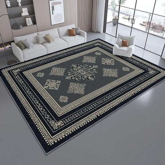 Area Rugs for Living Room, 2x3 Washable Rug Grey Soft Low Pile Non-Slip Carpet Stain Resistant Carpets for Bedroom Dining Room Farmhouse Nursery, Classical Patterned Geometric