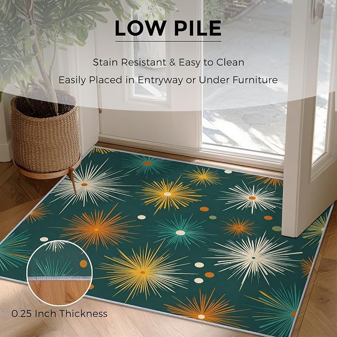 Abstract Atomic Rugs for Living Room Decor, 6x9 ft, MCM Geometric Starburst Area Rugs for Bedroom, Soft Non Slip Washable Mid Century Modern Carpet Home Decorations D-g48