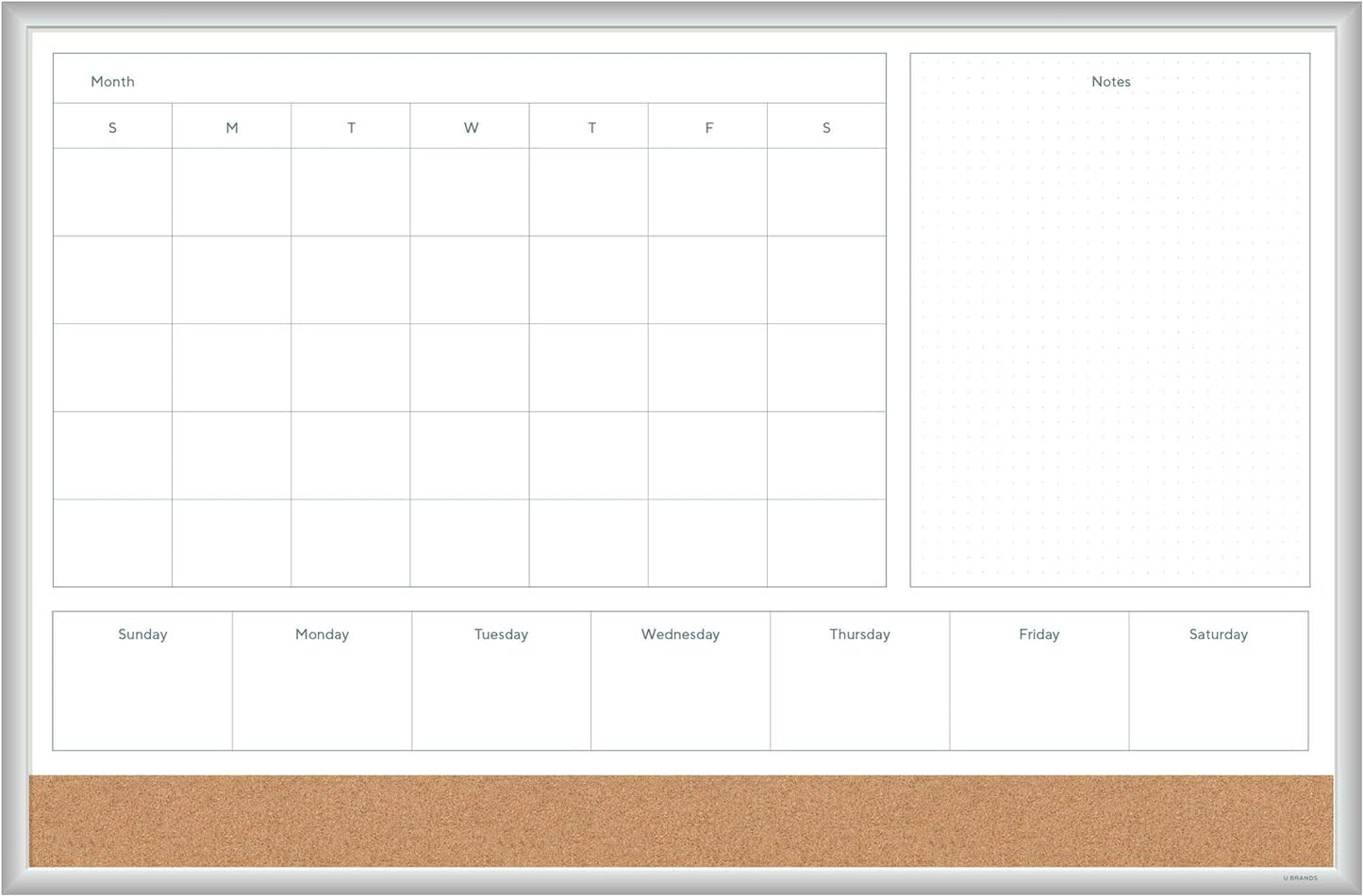 U Brands Magnetic Dry Erase Calendar Board - 4-in-1 Design | 36" x 48" with Silver Aluminum Frame