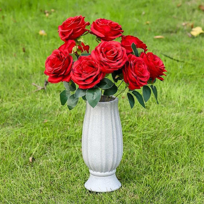Bocola Cemetery Vase for Grave Decorations with Metal Spike Headstones Flower Holder for Atificial Flowers Fake Floral Outdoor Tombstone Markers memorials Sympathy for Loss of Loved Ones