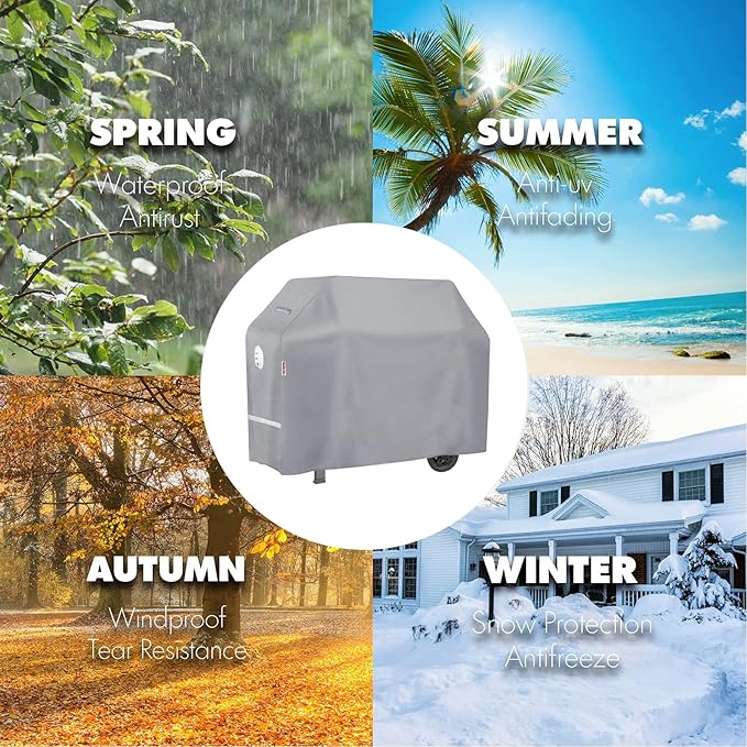 Turtle Life BBQ Grill Cover, 70 Inch Heavy Duty Waterproof 5-6 Burner Barbecue Gas Grill Covers for Weber Genesis Summit Char-Broil Deluxe, Gray