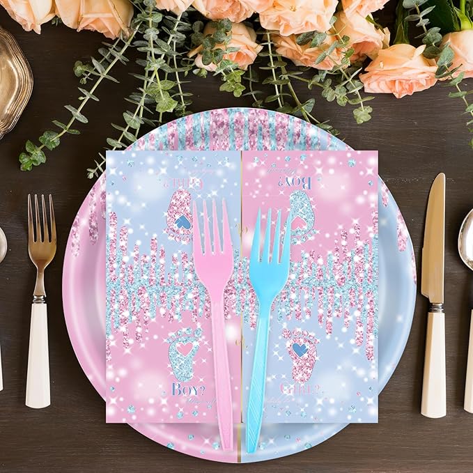 72 Pcs Gender Reveal Paper Plates and Napkins, Baby Shower Decorations Pink or Blue Gender Reveal Party Plates and Napkins Tableware Set for Boy or Girl Party Serves 24