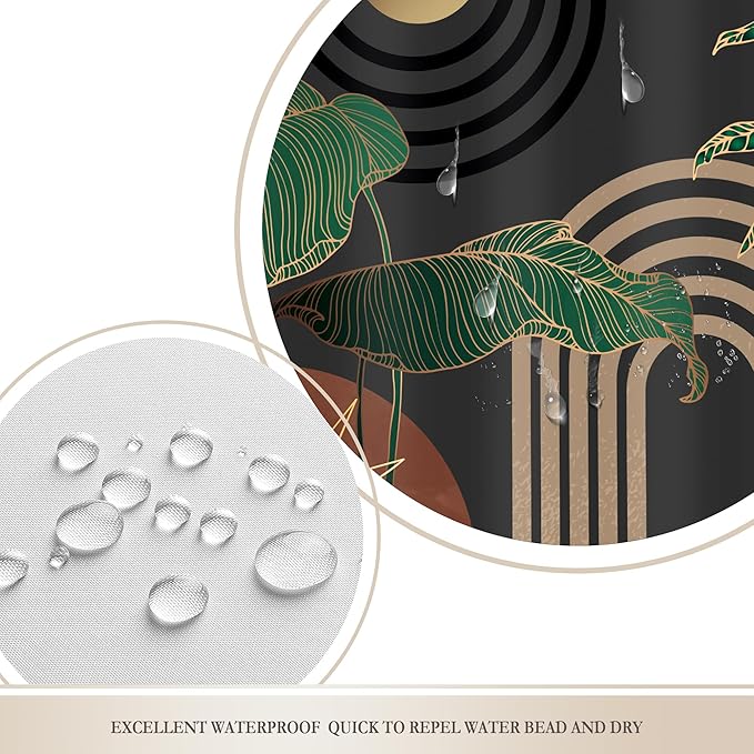 Glawry Brown Abstract Mid Century Shower Curtain Boho Retro Tropical Palm Tree Leaves Sun Arch Modern Bathroom Aesthetic Geometric 72Wx72L Inches Bath Accessories Art Home Decor Fabric 12 Pack Hooks