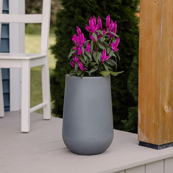 Beuta Large Planters for Outdoor Plants - Set of 3, 15.5/18/20.5 Inches Outdoor Planters for Porch - Tall Planter for Outdoor & Indoor Plants | Large Indoor Plant Pot - USA Made - Grey