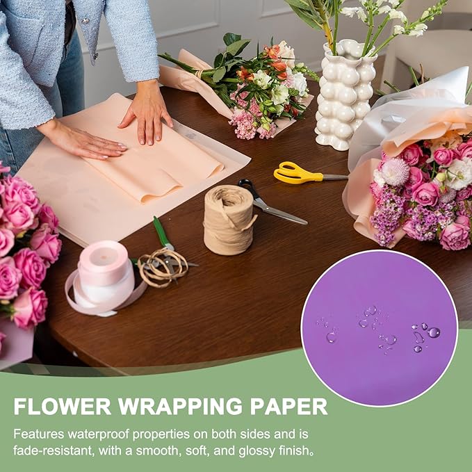PATIKIL 22.8 x 22.8 Inch Flower Wrapping Paper, 20 Pcs Iridescent Double Sided Plastic Bouquet Packaging Waterproof Florist Supplies DIY Crafts Gift Packaging Box Wedding, Light Purple