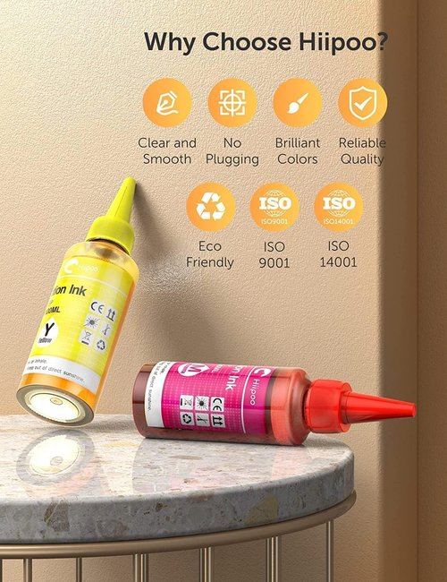 Hiipoo 500ML Sublimation Ink Refill - Upgrade for ET2400, ET-2720, ET-2760, ET-2800 & More | Perfect for Heat Press Transfers on Mugs, T-Shirts, Pillows