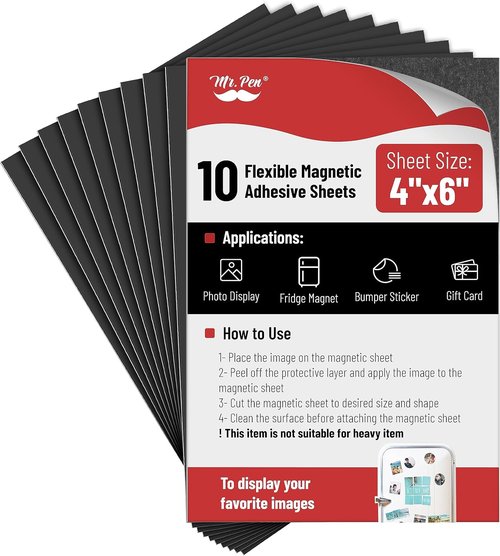 Mr. Pen - Flexible Adhesive Magnetic Sheets | 4" x 6", 10 Pack, Cuttable Picture Magnets