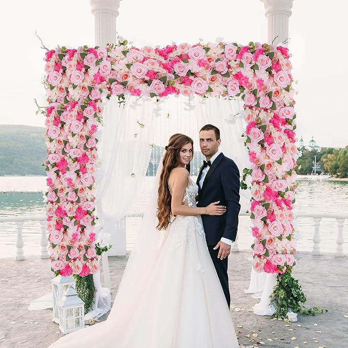 Flower Centerpieces for Tables - 10 Pack Wedding Arch Artificial Flowers Pink Arrangements Center Piece for Reception, Living Room, Kitchen, Dining Table Runner Decorations(20.5 * 9.4''/52 * 24cm)