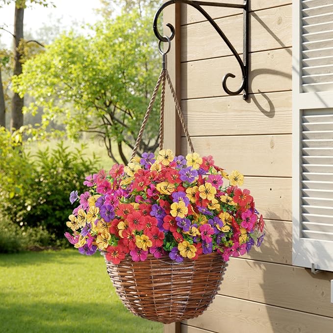 Lifewit Artificial Flowers for Outdoor Indoor, 12 Bundles Plastic Fake Flowers Daisy with Eucalyptus Leaves for Home Garden Decor, Porch, Window Box(Mix for Fuchsia Purple Yellow Red)