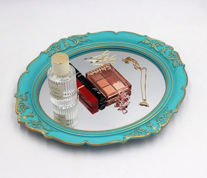 YCHMIR Vintage Decorative Wall Mirror 14.8 x 13.1 Inch Oval Mirror （Blue）