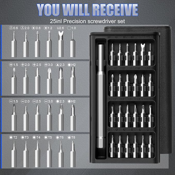 25 in 1 Precision Screwdriver Set, Mini Professional Repair Tool Kit, Super Durable Screwdriver Fits for Watch, Laptop, Eyeglasses, Computer, Electronic, Camera