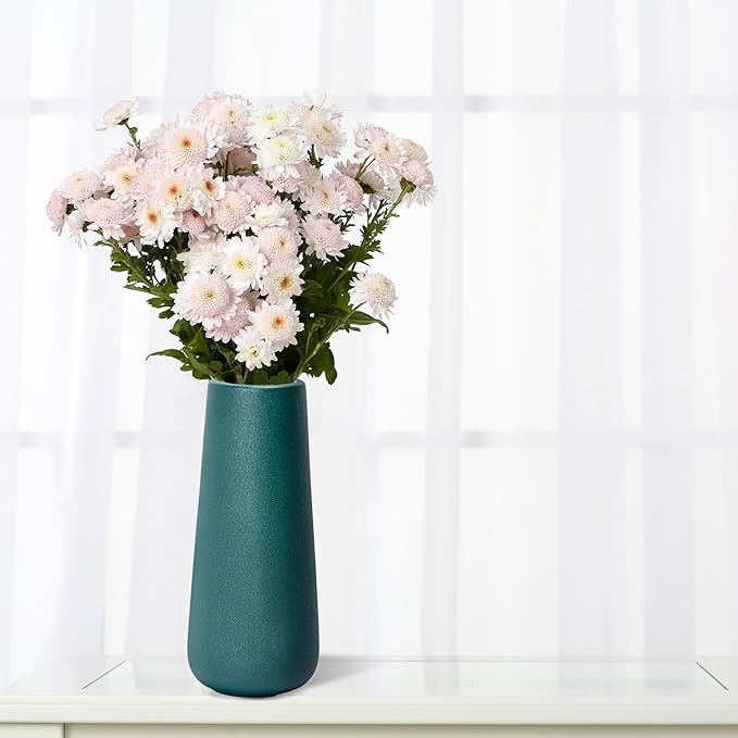 D'vine Dev 11 Inch Ceramic Flower Vase Textured Finishing, Minimalist Design for Kitchen, Bedroom, Living Room, Centerpieces, Office, Emerald Sandstone, VS-XH-C-2