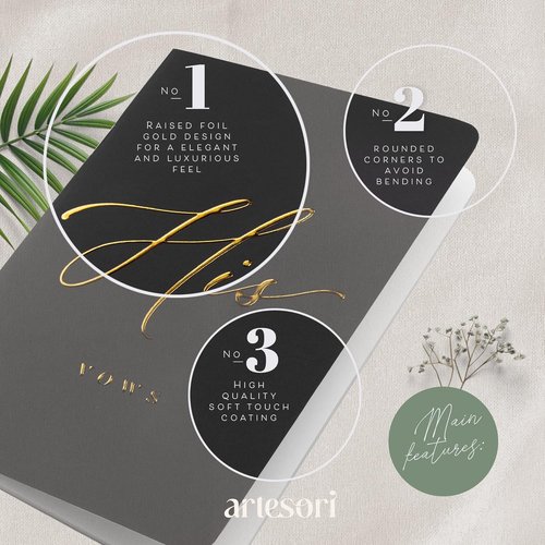 ARTESORI Wedding Vow Book - Soft Touch with Gold Foil Engraving & 28 Lined Pages | Elegant Bride Gift [White]