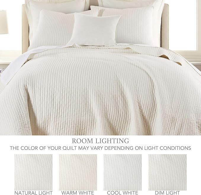 Levtex Home Cross Stitch Reversible Twin Bedspread Set (84x104in) with 1 Pillow Sham (26x20in) - Stitch Texture - Cream - Cotton Twin Size Bedspread Set - Lightweight, Soft, Pre-Washed