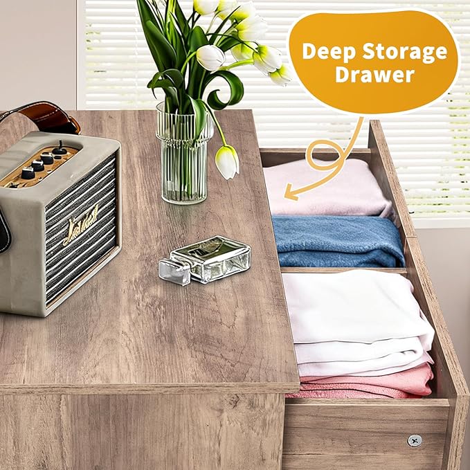 Karl home Grey 6 Drawer Dresser for Bedroom, Modern Wood Dresser Chest of Drawers, Bedroom Modern Nightstand, Anti-Tipping Device, Rose Gold Metal Handle, Living Room, Hallway, Office