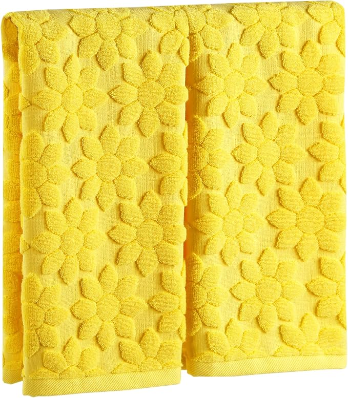 Quera 2 Pack Hand Towels Spring Summer Flower Yellow Sunflower Bathroom Decorative Towels Set for Drying, Cleaning, Cooking, Holiday 13.7'' x 29.5''