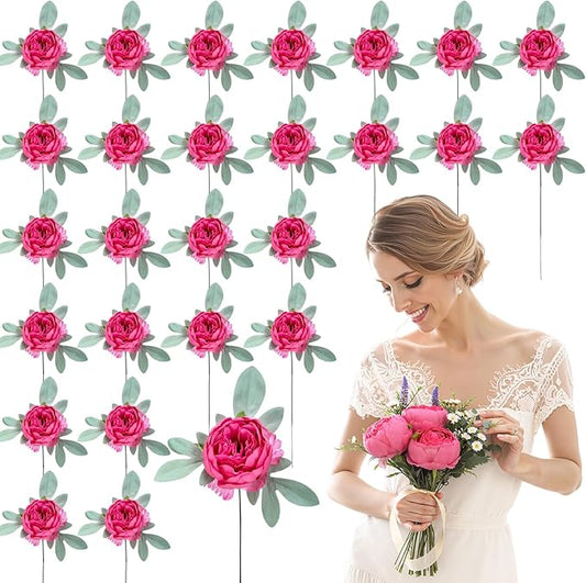 Zeyune 50Pcs Wedding Artificial Peonies 4Inch Fake Silk Peony Faux Peonies Artificial Valentine Flowers Bulk Rose Flowers Heads for Valentine Decoration Vintage Wedding Home Office(Hot Pink)