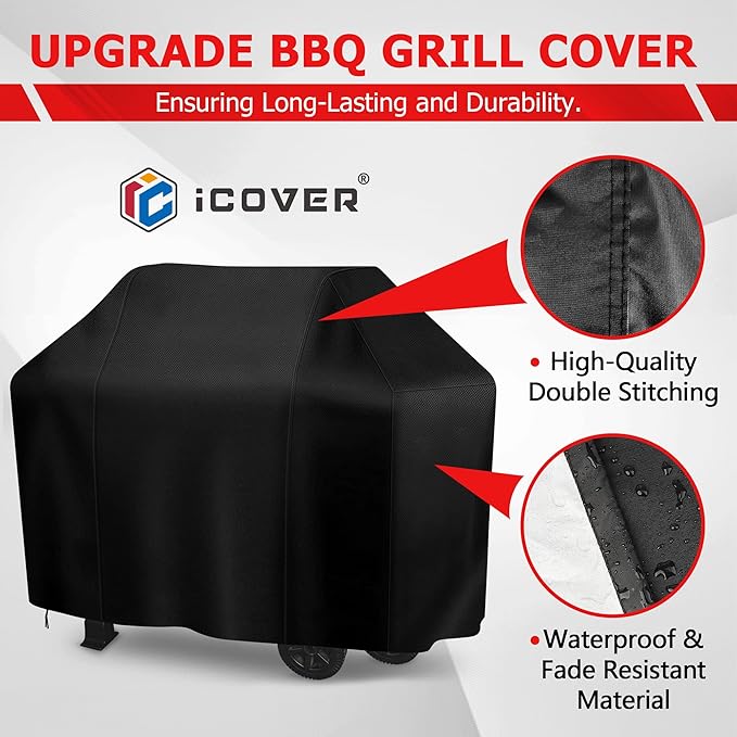 iCOVER Grill Cover, 70 inch BBQ Grill Cover for Outdoor Grill, Anti-UV & Fade Resistant Gas Grill Cover, Waterproof Barbecue Grill Covers for Weber, Char-Broil, Nexgrill and More, Black