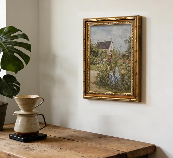 Vintage Gold Framed Spring Rustic Wildflower Wall Art Farmhouse Wildflower Wall Decor Countryside Nature Flower Landscape Poster Pictures Rustic Flower Print artwork for Farmhouse Kitchen Bedroom