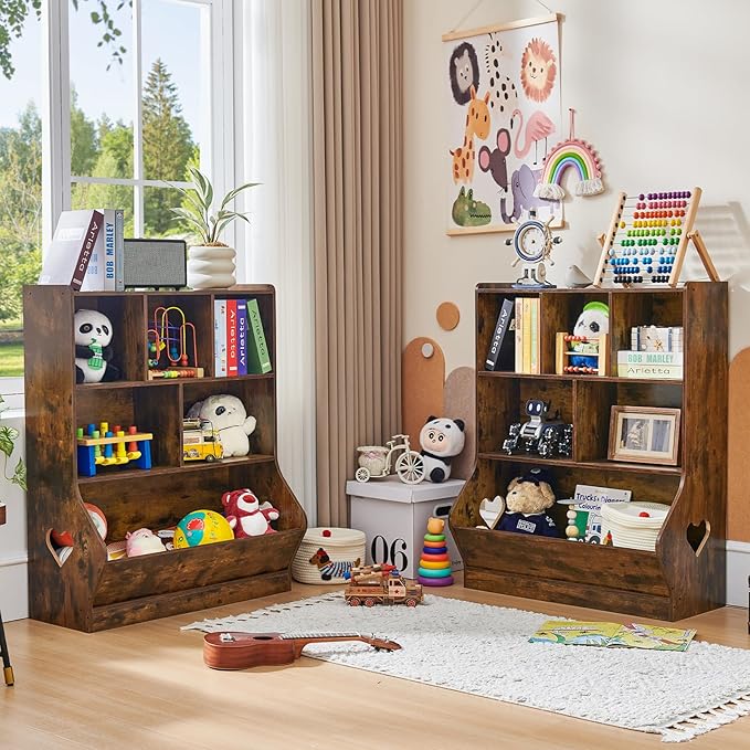Lerliuo Kids Toy Storage Organizer, 3 Tier Children Small Bookcase and Bookshelf, Toddler 7 Cubby Toy Storage Cabinet, Toy Shelf for Playroom, Bedroom, Living Room, Nursery, School 29.53'' H (Brown)