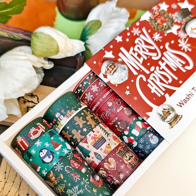 Bomichi 27 Rolls Christmas Washi Tape, Aesthetic Colored Decorative Cute Scrapbook Tape for Scrapbooking Supplies Journaling Craft Junk Journal