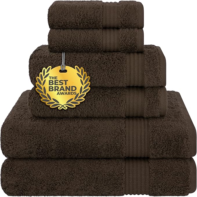 Cotton Paradise 100% Cotton Turkish Towel Set, Soft Absorbent Quick Dry, 6 Piece Towel Set, Chocolate Brown