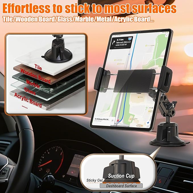 VasSmtCPH Tablet Mount for Truck Car ipad Holder Suction Cup Phone Stand for Windshield Dash Wall Vehicle Desk，360° Metal Bracket for 4.7"-13" Tablet iPad Pro Air Mini iPhone