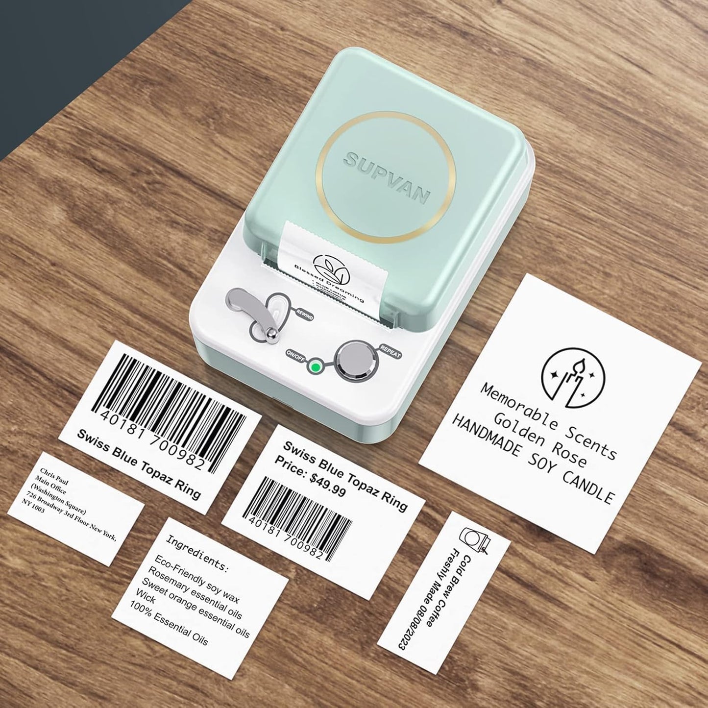 SUPVAN T50M Series Label Maker - Thermal File Labels, Waterproof & Oilproof, 100 PCS/Roll, Black on Blue
