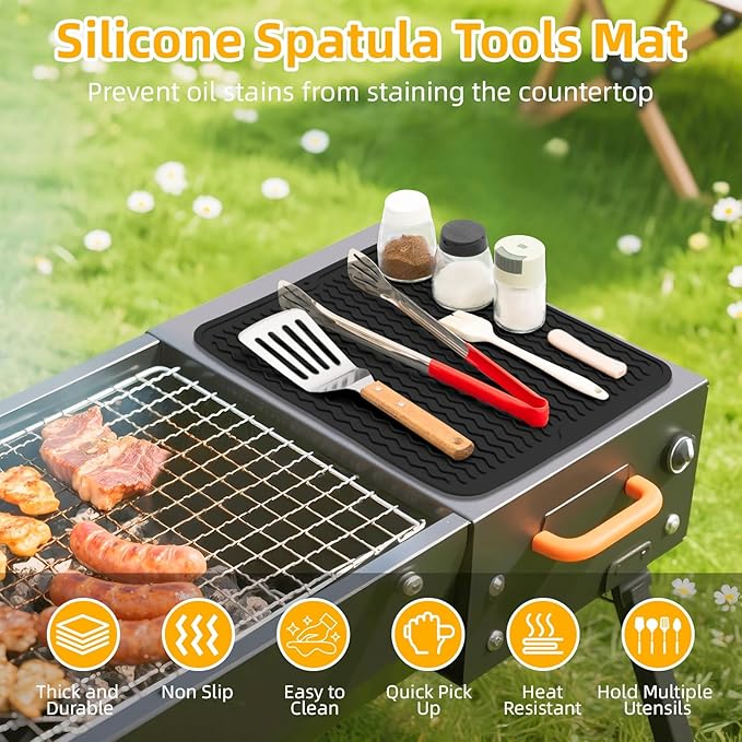 Geban Grill Accessories, 16x12 Inch Silicone Heat Resistant Mat, BBQ Tool Rest Pad for Blackstone Griddle Side Shelf, Weber, Traeger, Outdoor Kitchen Countertop Protector (Black)