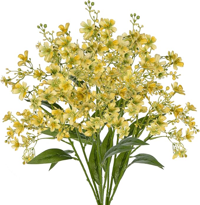 Hollyone Artificial Daphne Flowers with Long Stem 3Pcs Faux Light Yellow Flowers 28.3” Fake Autumn Fall Silk Flowers Piacks Bouquet for Floral Arrangement Wedding Party Centerpiece Table Home Decor