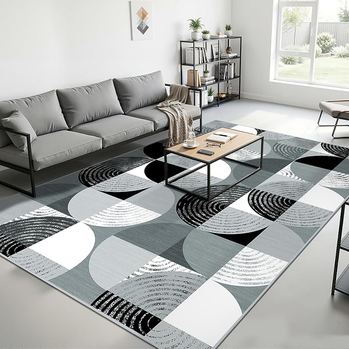 Merelax 5x8 Area Rug for Bedroom Livingroom - Washable Non-Slip Large Area Rug, Indoor Floor Carpet Low Pile Soft Rug for Dining Room, Mudroom, Modern Aesthetic Abstract Geometric Decor, Black/Grey