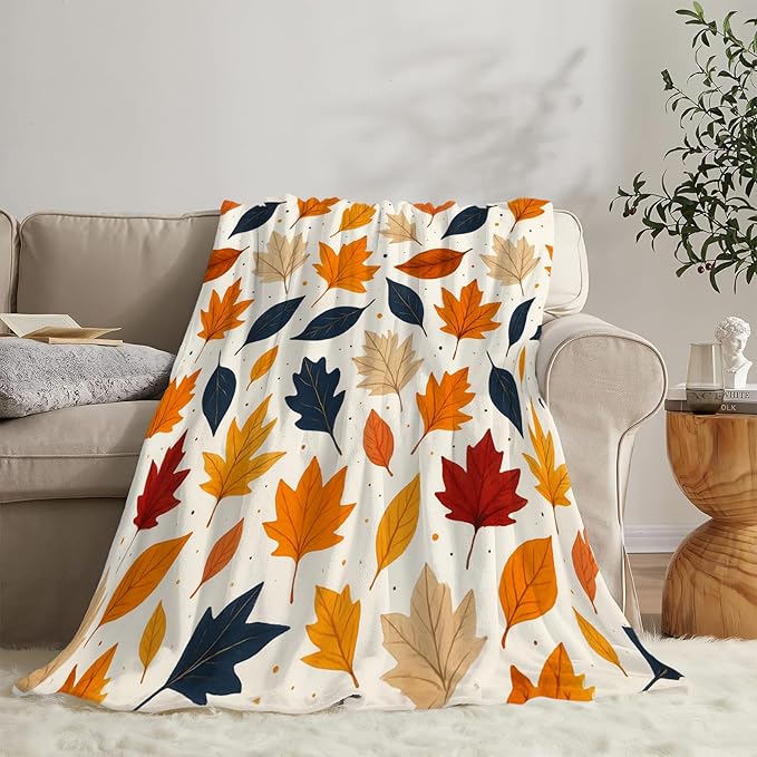Fall Blanket Autumn Maple Leaf Throw Blanket Fall Soft Cozy Fleece Fuzzy Stuffed Plush Flannel Gifts for Girls Women Boys Kids Adults 40''x50''