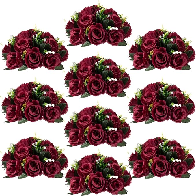Flower Centerpieces for Wedding Tables: Wedding Table Decorations Burgundy Flower Balls Centerpieces for Engagement Cerebration Party Center Pieces 10 Packs