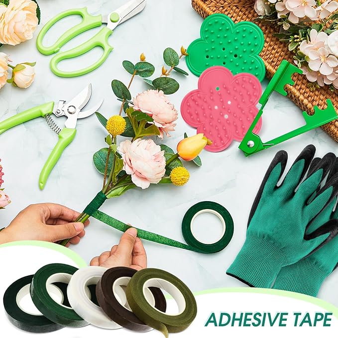 WILLBOND Floral Arrangement Kit, Christmas Rose Thorn Stripper Tool Garden Pruning Shears Scissors Rose Thorn Remover Pruner Trimmer Gloves Tapes Florist Garden Tool Gift Kit for Women(Green)