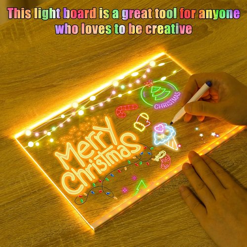 LED Note Board by [Brand Name] - Colorful Light Up Acrylic Message Board | 5.9 x 5.9 Inch Dry Erase Drawing Board for Home, Office & School