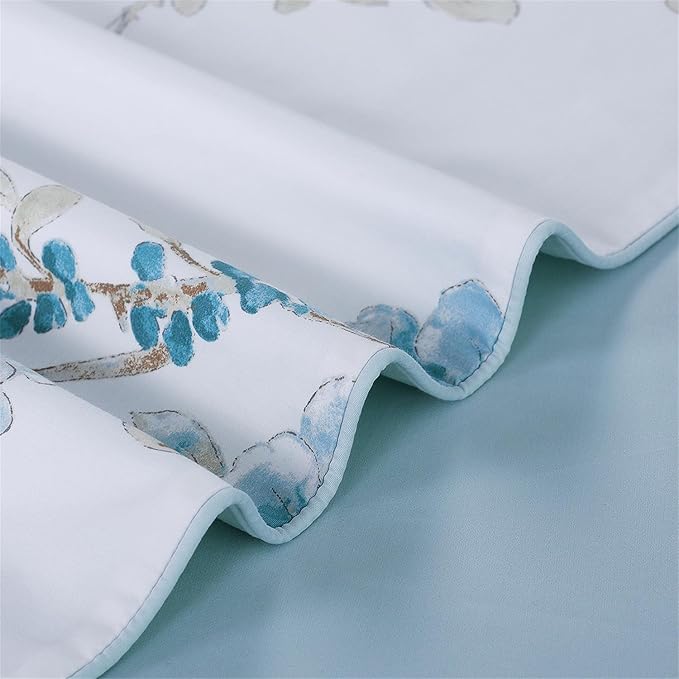Brandream Duvet Cover King Size Floral Beddding Set Vintage Style Tree Blossom Birds with 100% Egyptian Cotton Quilt Comforter Cover Set(King,Blue)